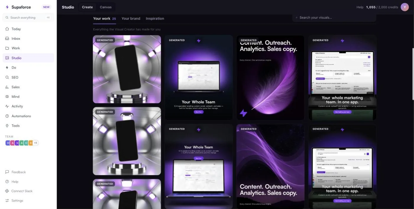 Studio's Your work: launch posts, laptop mock-ups and type-led graphics, all on-brand