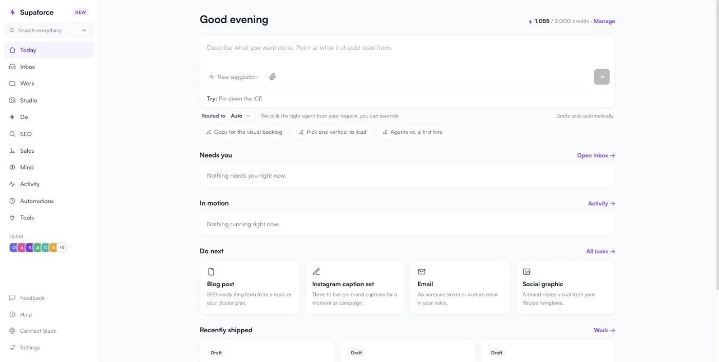 Today: the request box, Needs you, In motion, Do next and Recently shipped