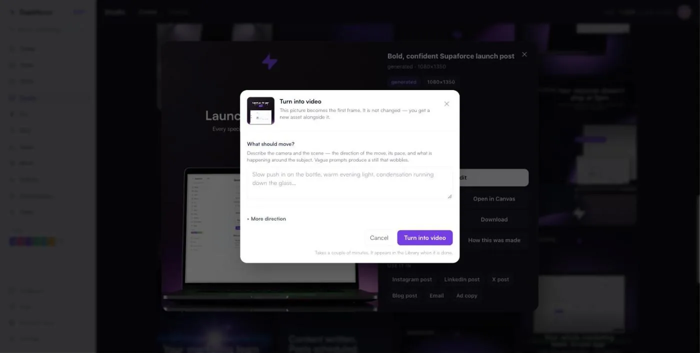 The Turn into video window with a box to describe what should move